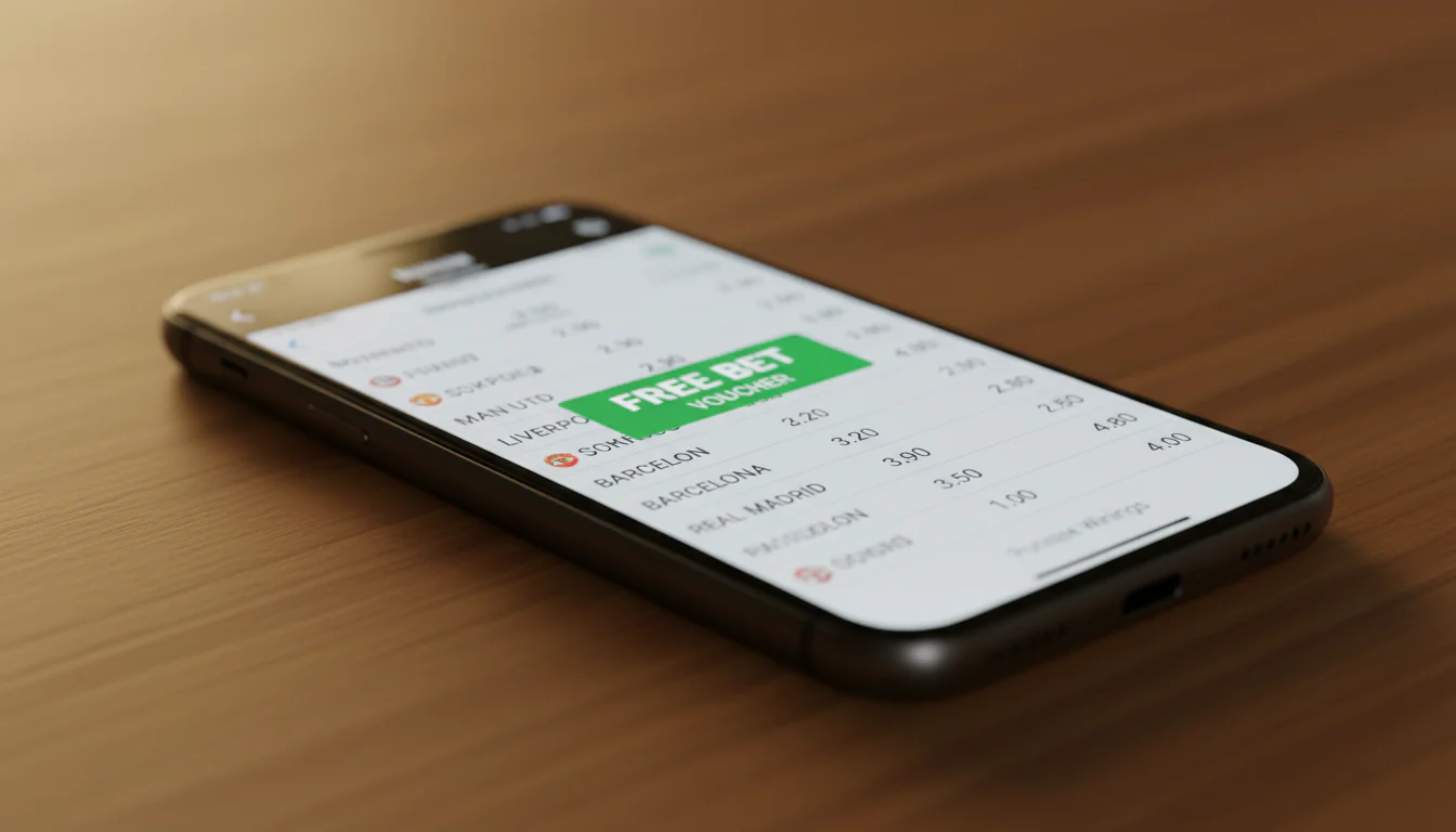 Wedformulier op een smartphone met een gratis weddenschap-voucher op het scherm