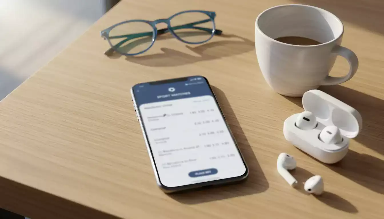 Smartphone met een voetbalwedden-app op een tafel naast een kop koffie