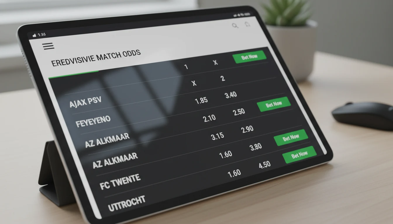 Scherm met decimale odds voor verschillende voetbalwedstrijden in de Eredivisie