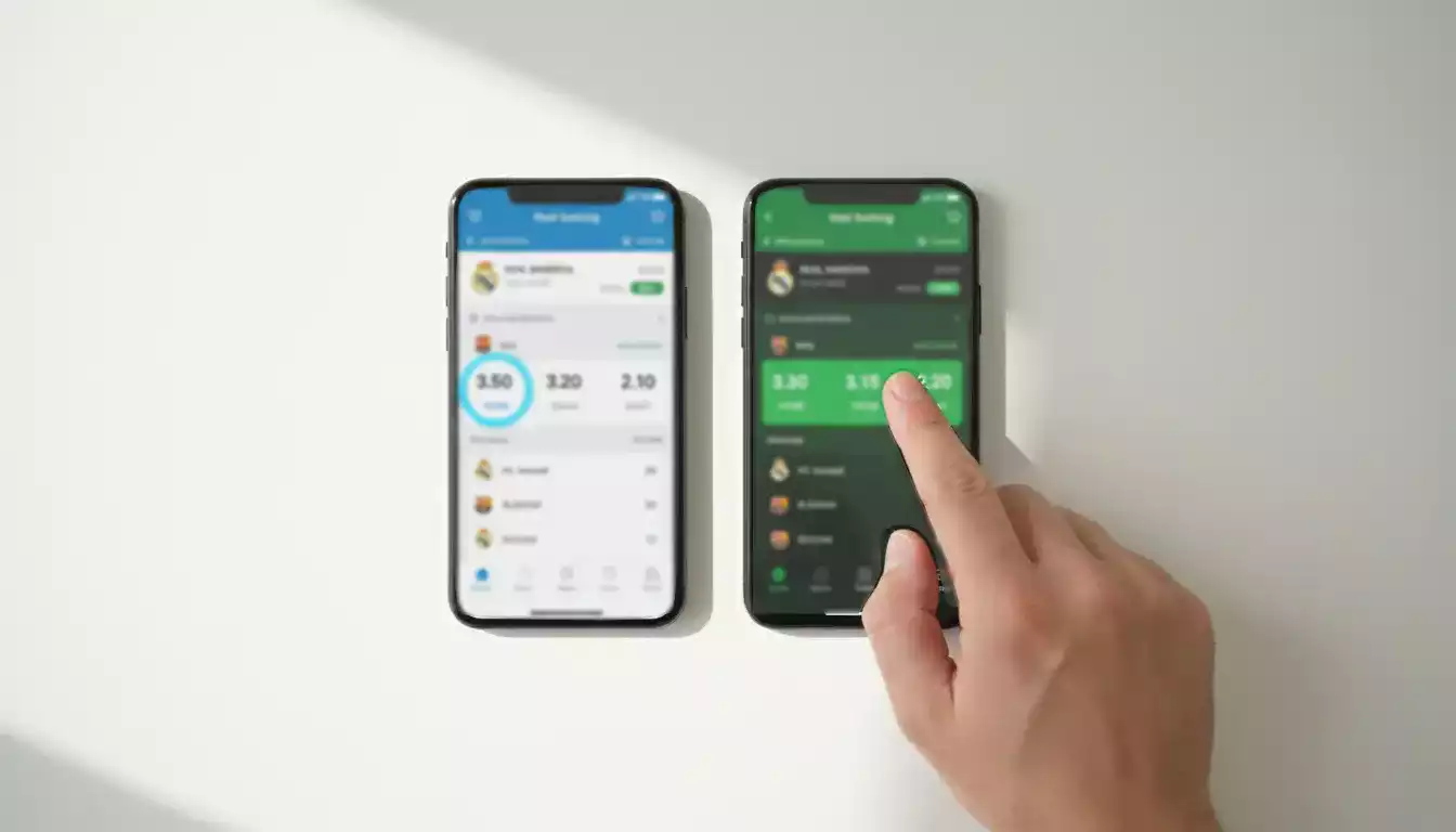 Twee smartphones naast elkaar met verschillende odds voor dezelfde voetbalwedstrijd